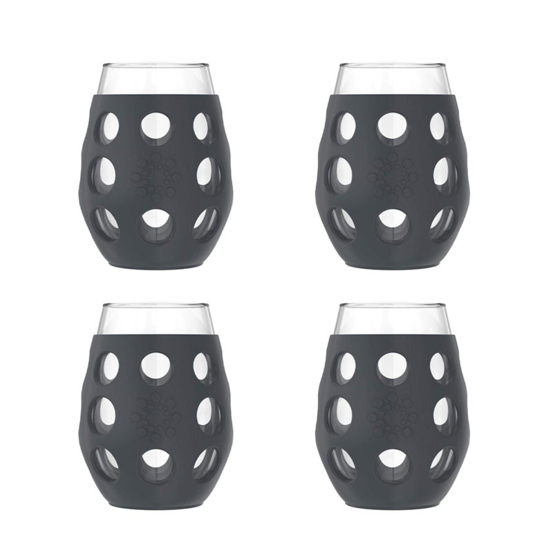 Lifefactory Wine Glass with Protective Silicone Sleeve, 4 Count (Pack of 1), Carbon - Image 1